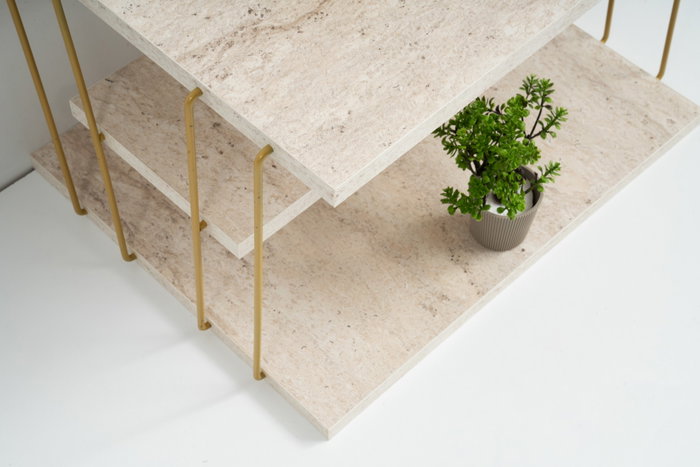 Hanah Home Mesa Auxiliar de Mármol y Oro, Diseño de 2 Niveles, Medidas: 50x40x33 cm